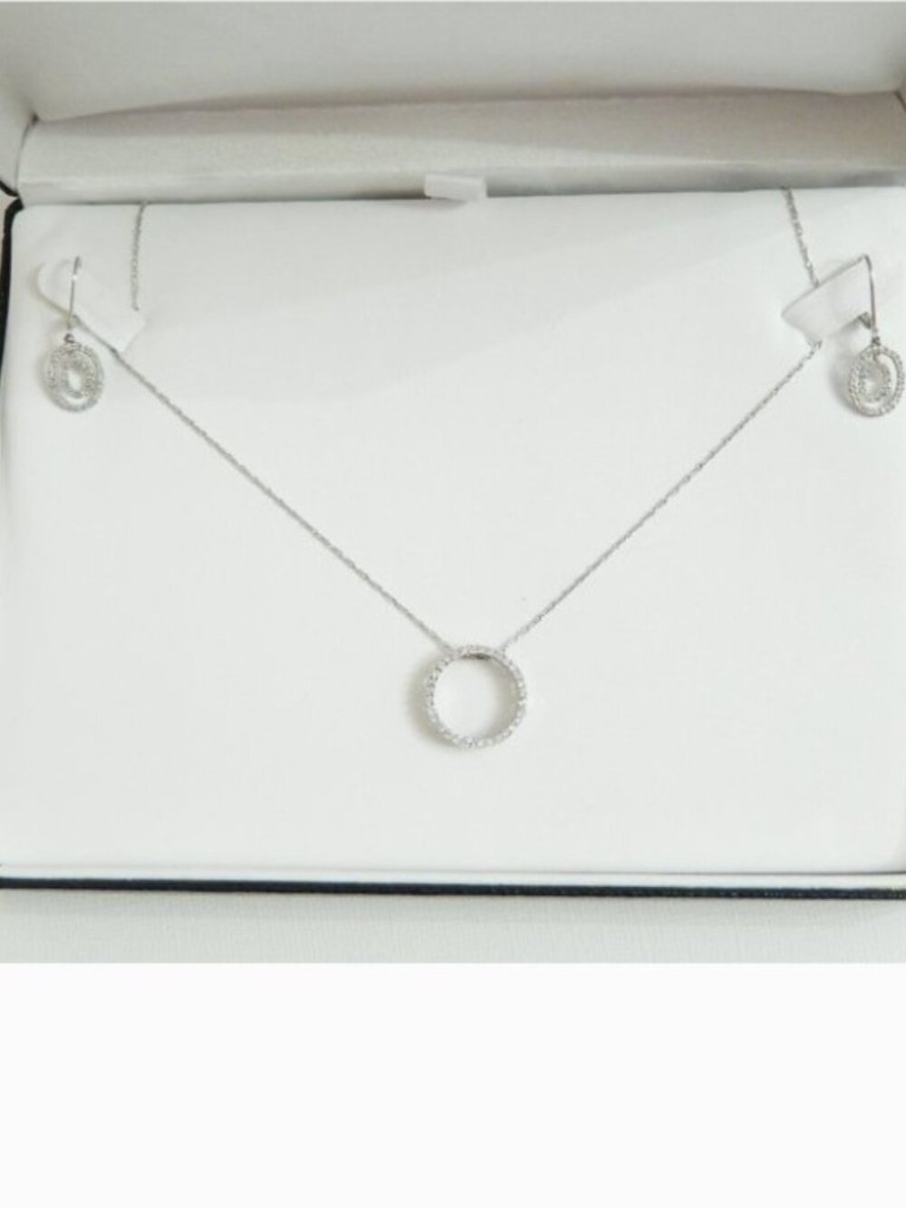 Diamond Necklace Earrings Set 14k White Gold Eternity Circle Beautiful!!
